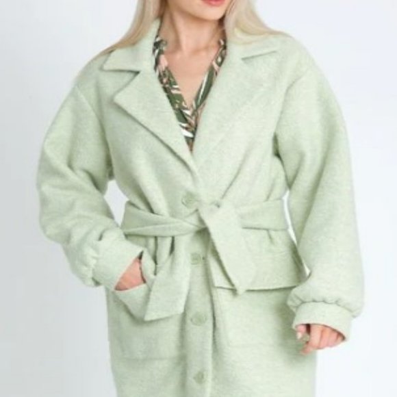 NATIVE YOUTH - Textured Single-Breasted Coat, Sage Green, Medium - Picture 4 of 10